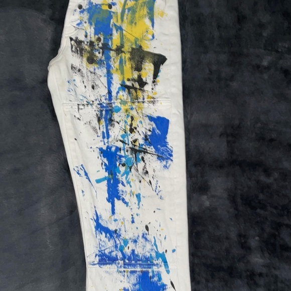 Cotton Straight Fit Paint Splatter Jeans in White (size 28) - Picture 5 of 15